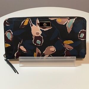 Kate Spade NY Dawn Paper Rose Zip Large Continental Wallet Black Multi NWT $159